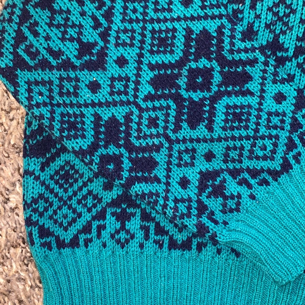Vintage Toddler Teal and Navy Acrylic Aztec Sweater